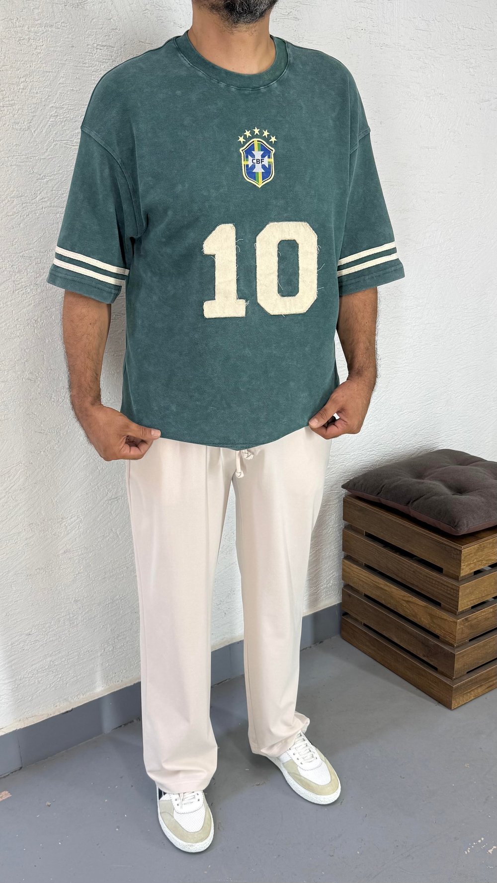 Yıkamalı Oversize Baskı Ve Nakış Detay Tshirt