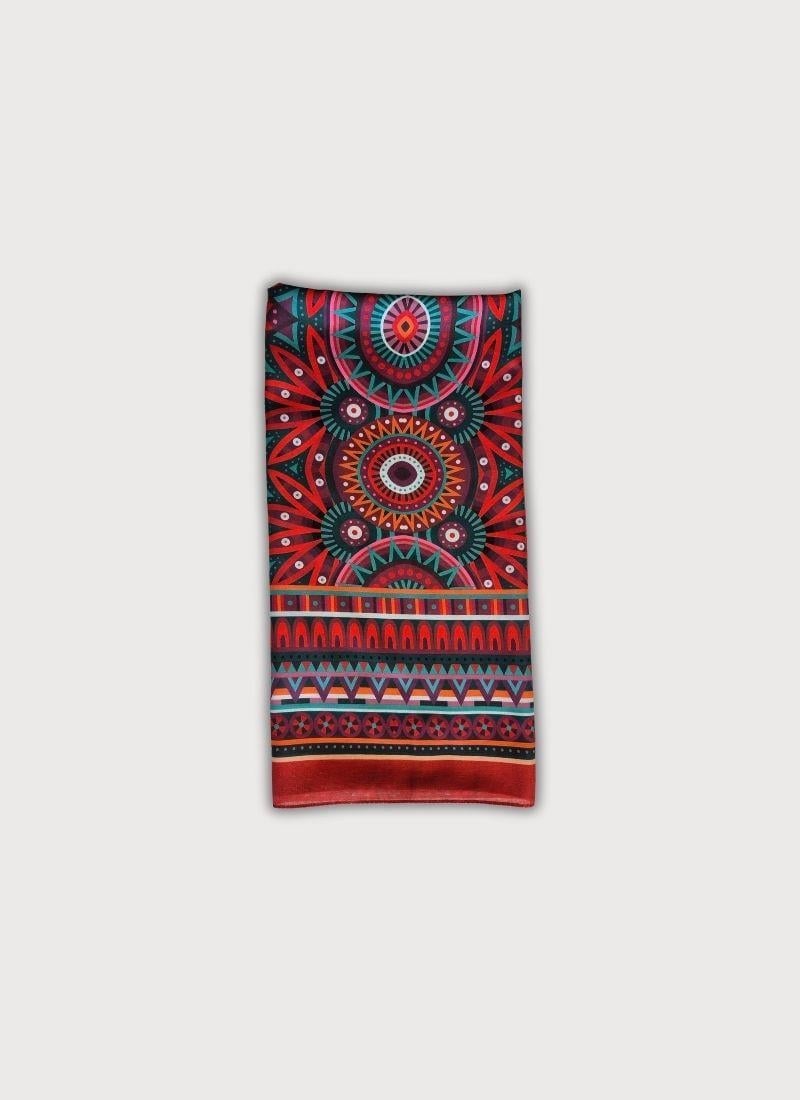 AFRİKA MANDALA DESENLİ KIRMIZI PAMUK ŞAL