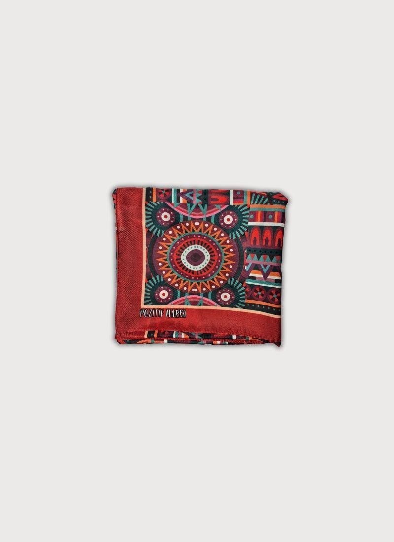 AFRİKA MANDALA DESENLİ KIRMIZI PAMUK ŞAL
