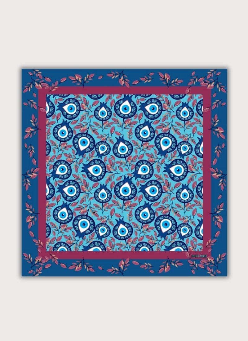 BEREKET KOLEKSİYONU NAR VE NAZAR BONCUĞU DESENLİ BOYUN BANDANA BORDO FULAR