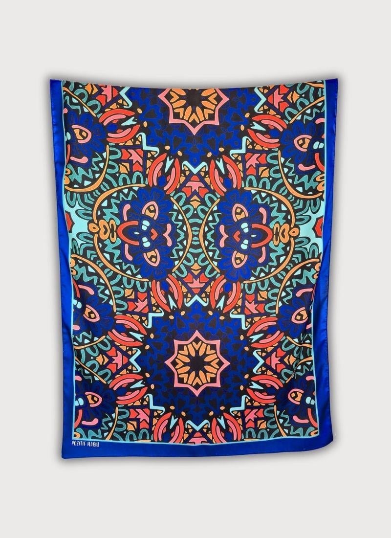 GECE MANDALA MAVİ TWİLL SATEN ŞAL