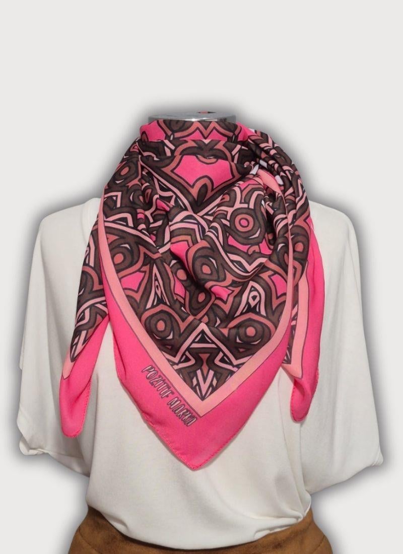 GEOMETRİK DESENLİ PEMBE KAHVERENGİ PAMUK EŞARP