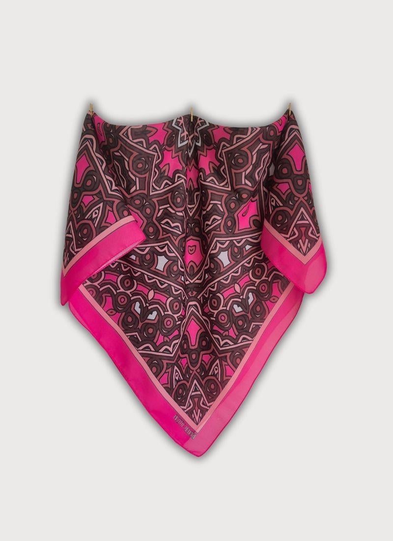 GEOMETRİK DESENLİ PEMBE KAHVERENGİ PAMUK EŞARP