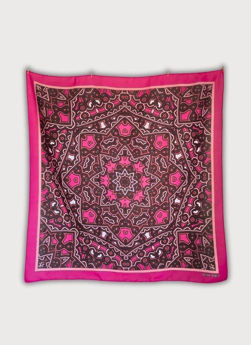 GEOMETRİK DESENLİ PEMBE KAHVERENGİ PAMUK EŞARP