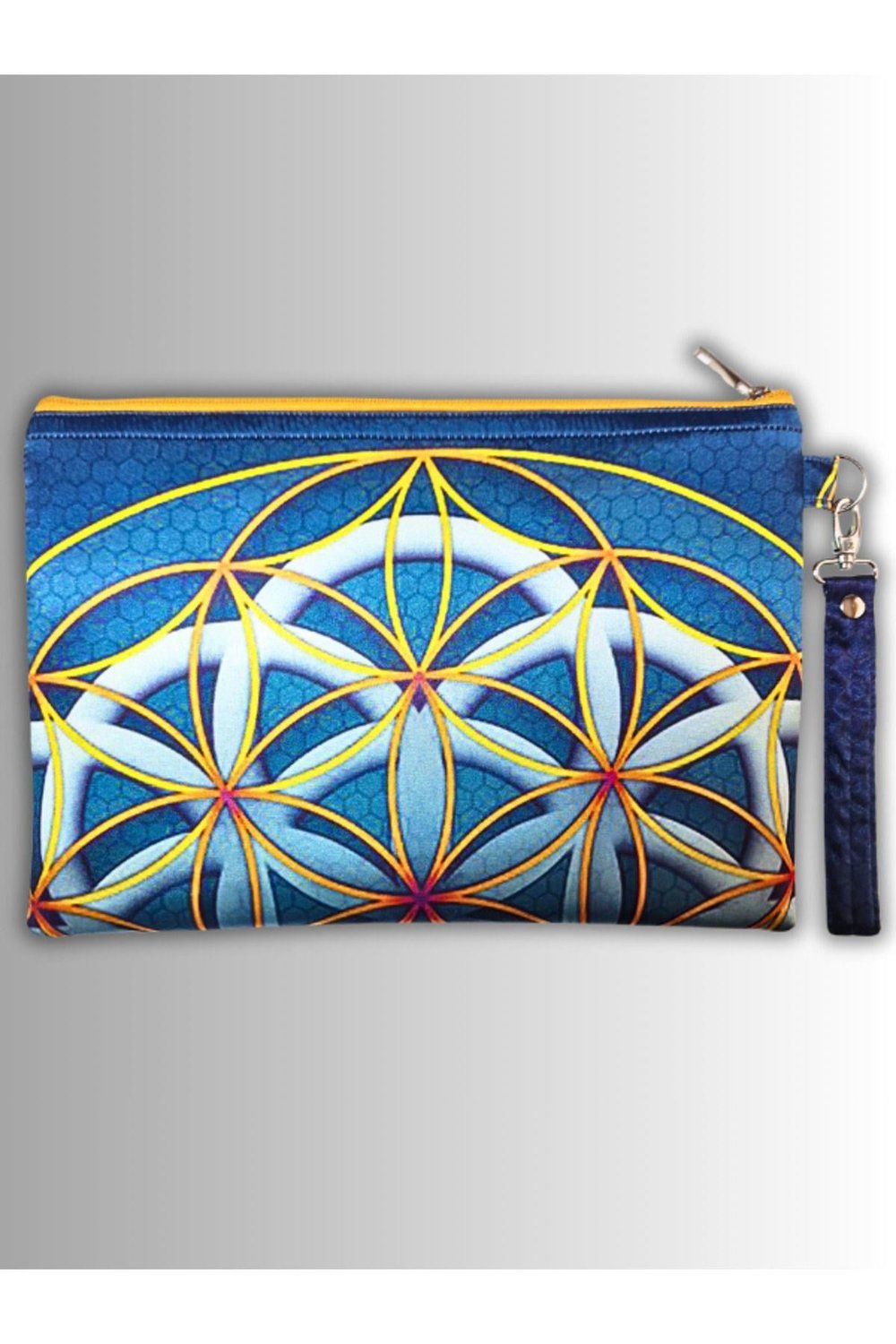 KADIN MAVİ CLUTCH ÇANTA YAŞAM ÇİÇEĞİ SEMBOL DESENLİ