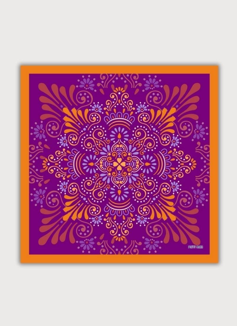 ÇİÇEK MANDALA DESENLİ TURUNCU TWİLL SATEN FULAR