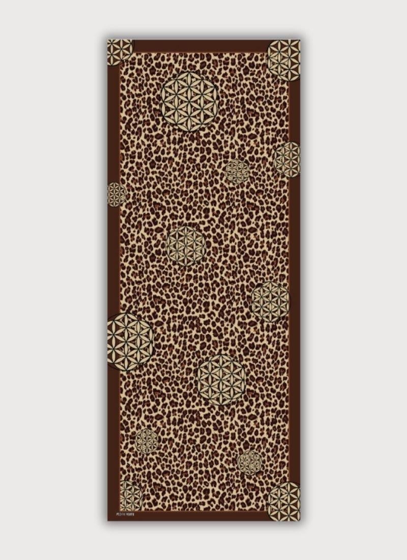 LEOPAR VE YAŞAM ÇİÇEĞİ DESENLİ KAHVERENGİ PAMUK ŞAL
