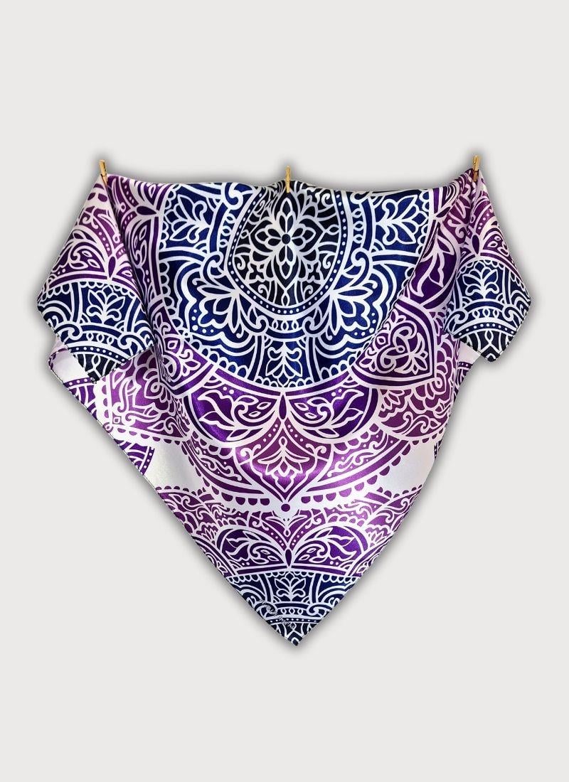 MANDALA DESENLİ MOR PEMBE LACİVERT SATEN FULAR