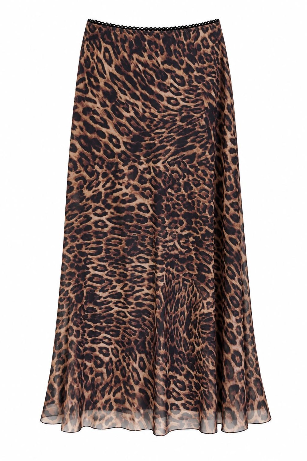 4162-Kahverengi Leopar Desenli Uzun Şifon Etek