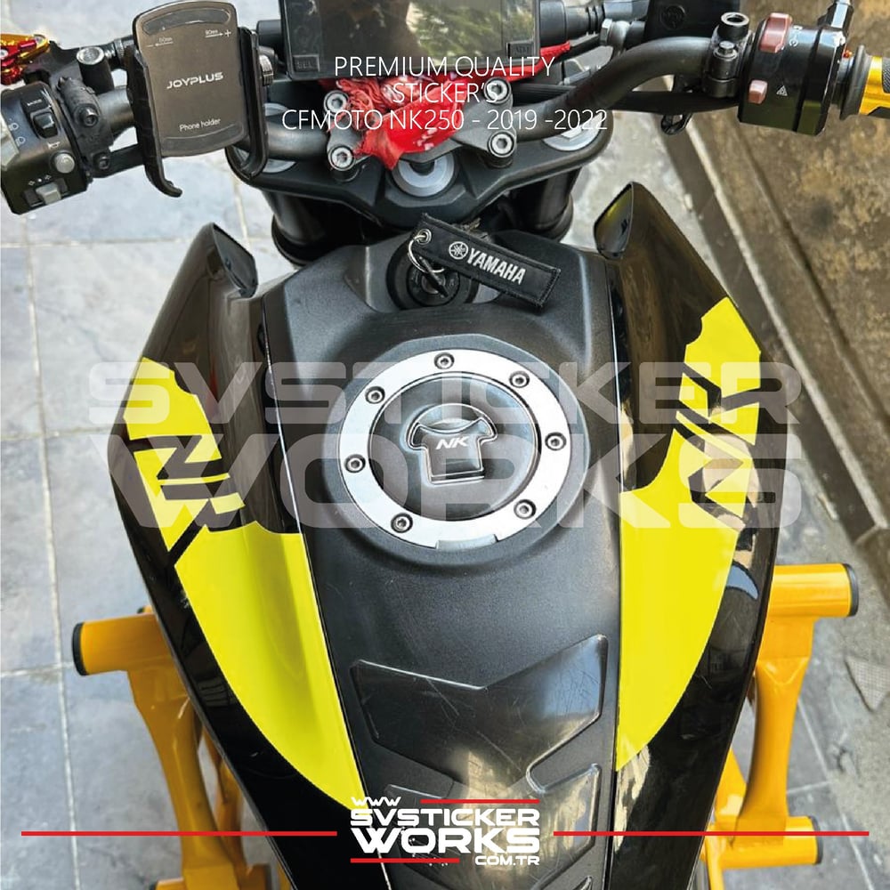 CFMOTO NK250 GEN1 Depo Sticker Sarı Renk Sticker Etiket Modeli SVSTICKERWORKS