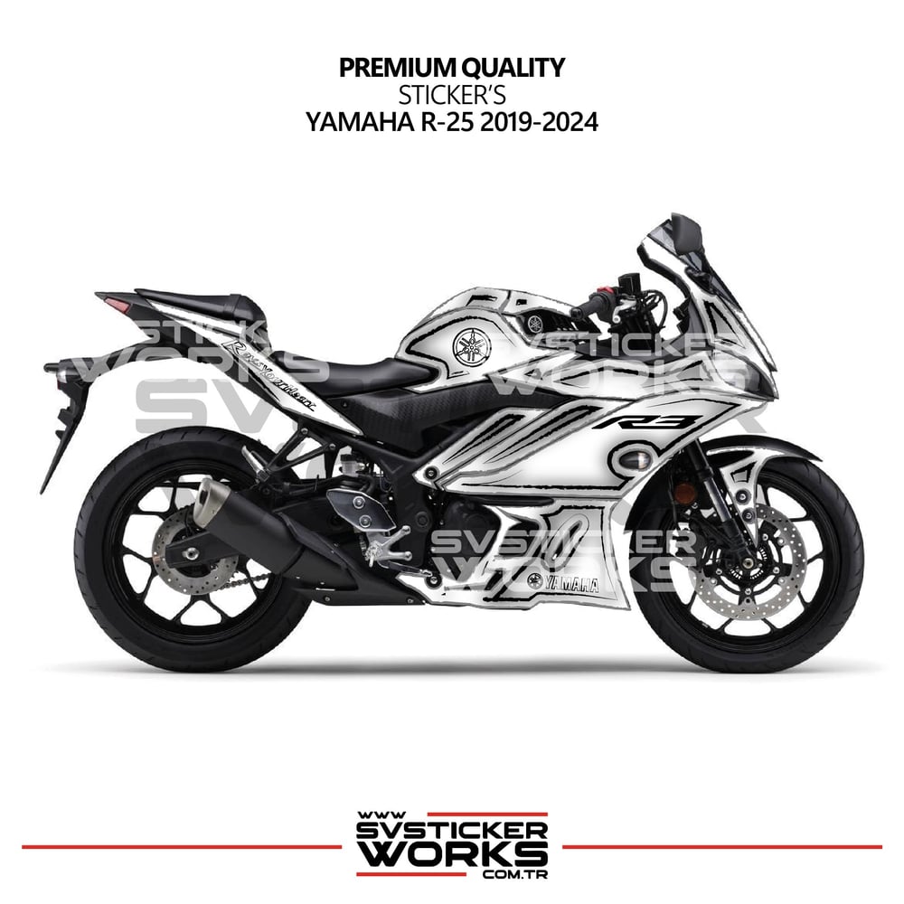 Yamaha YZF R25 R3 Kaplama Sticker Seti 2019-2024 Cell Shaded Kırmızı Beyaz