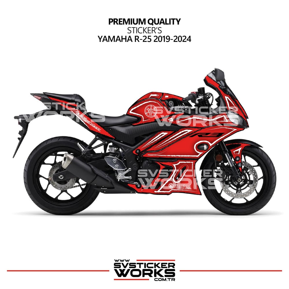 Yamaha YZF R25 R3 Kaplama Sticker Seti 2019-2024 Cell Shaded Kırmızı Beyaz