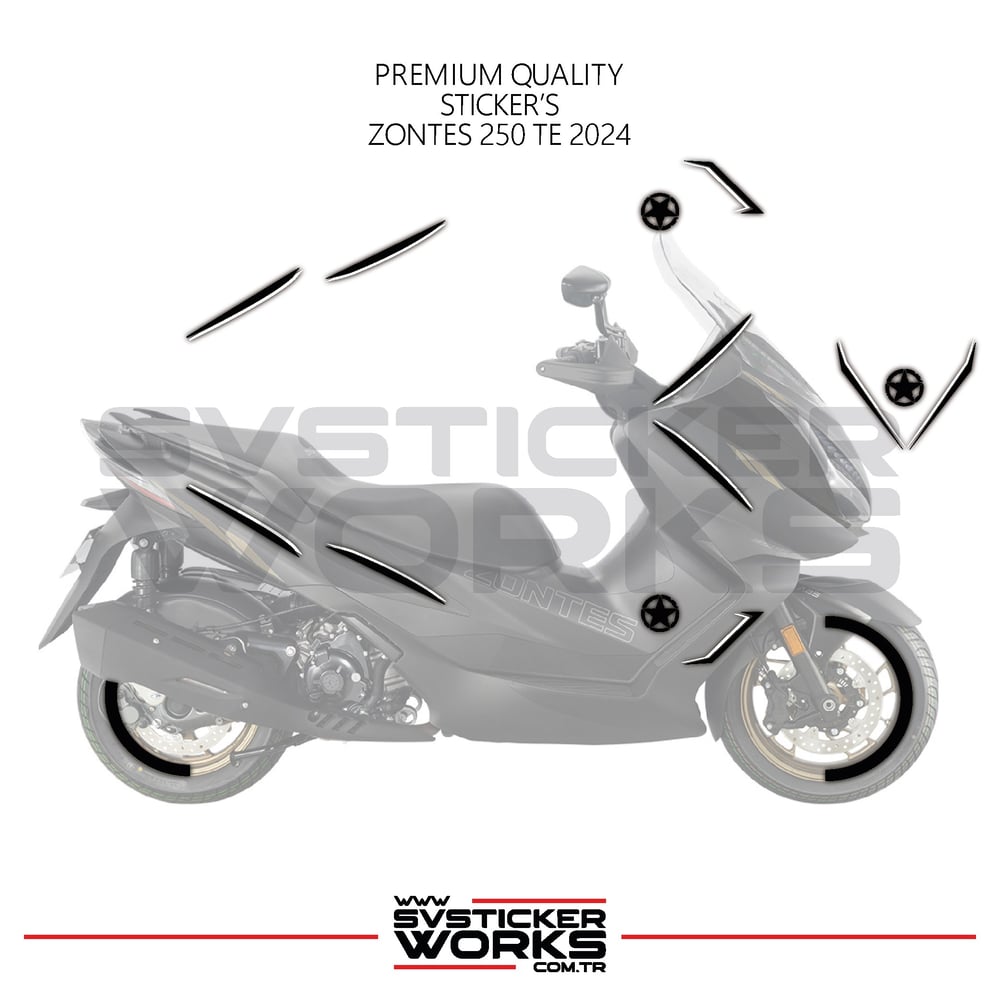 ZONTES 250 TE Sticker Kaplama Set Full Kit Parçalı Etiket Sticker Modeli Siyah