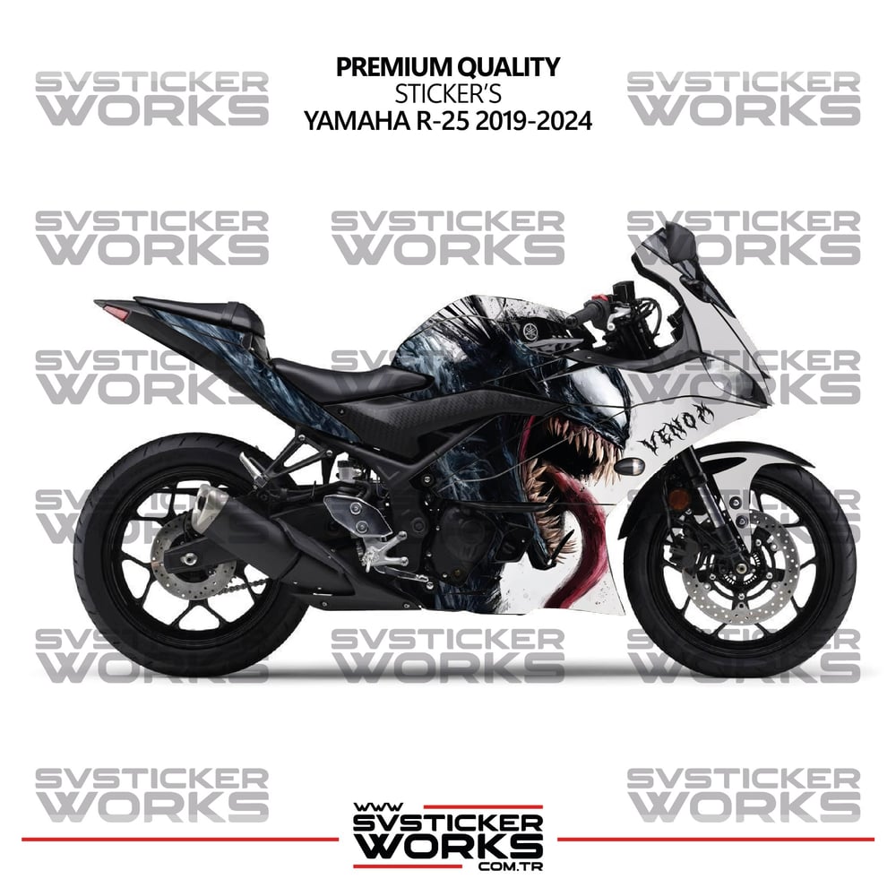 Yamaha R25 Kaplama Sticker Venom Design Motor Kaplama Modeli Hazır Kit 2019-2024 Uyumlu 