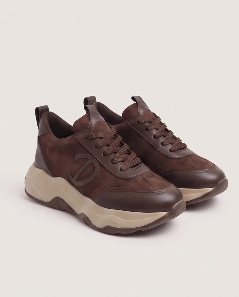 Kadın Kahve Kalın Taban Bağcıklı Rahat Günlük Spor Yürüyüş Ayakkabı Sneaker