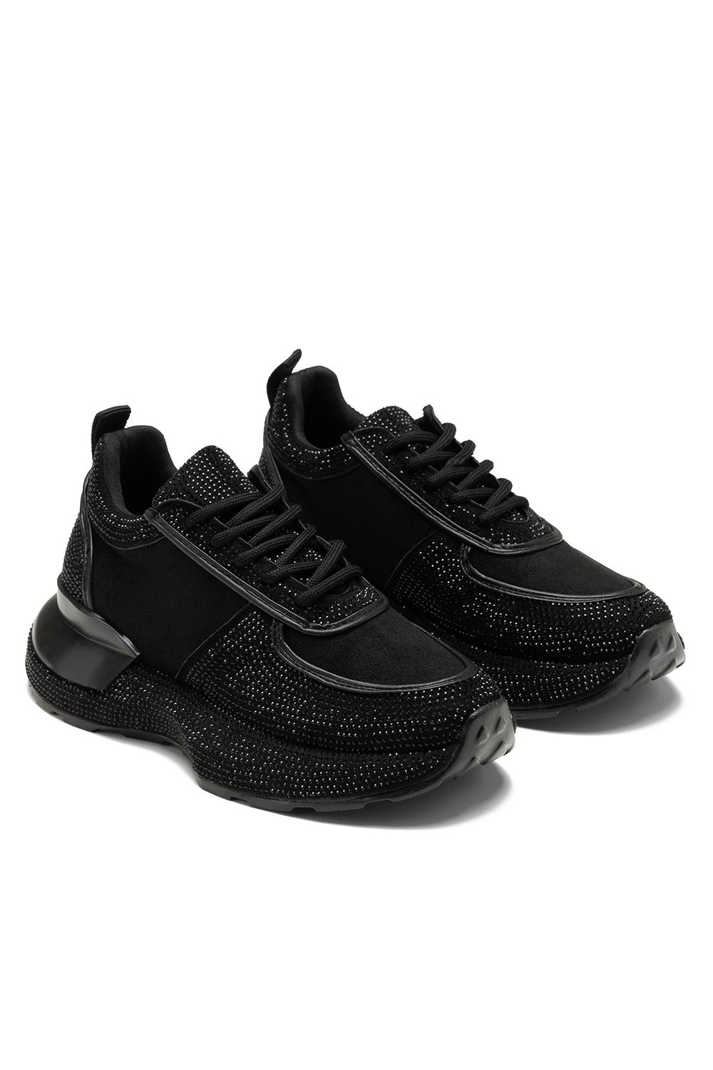Kadın Siyah Taşlı Kalın Taban Sneaker Spor Ayakkabı