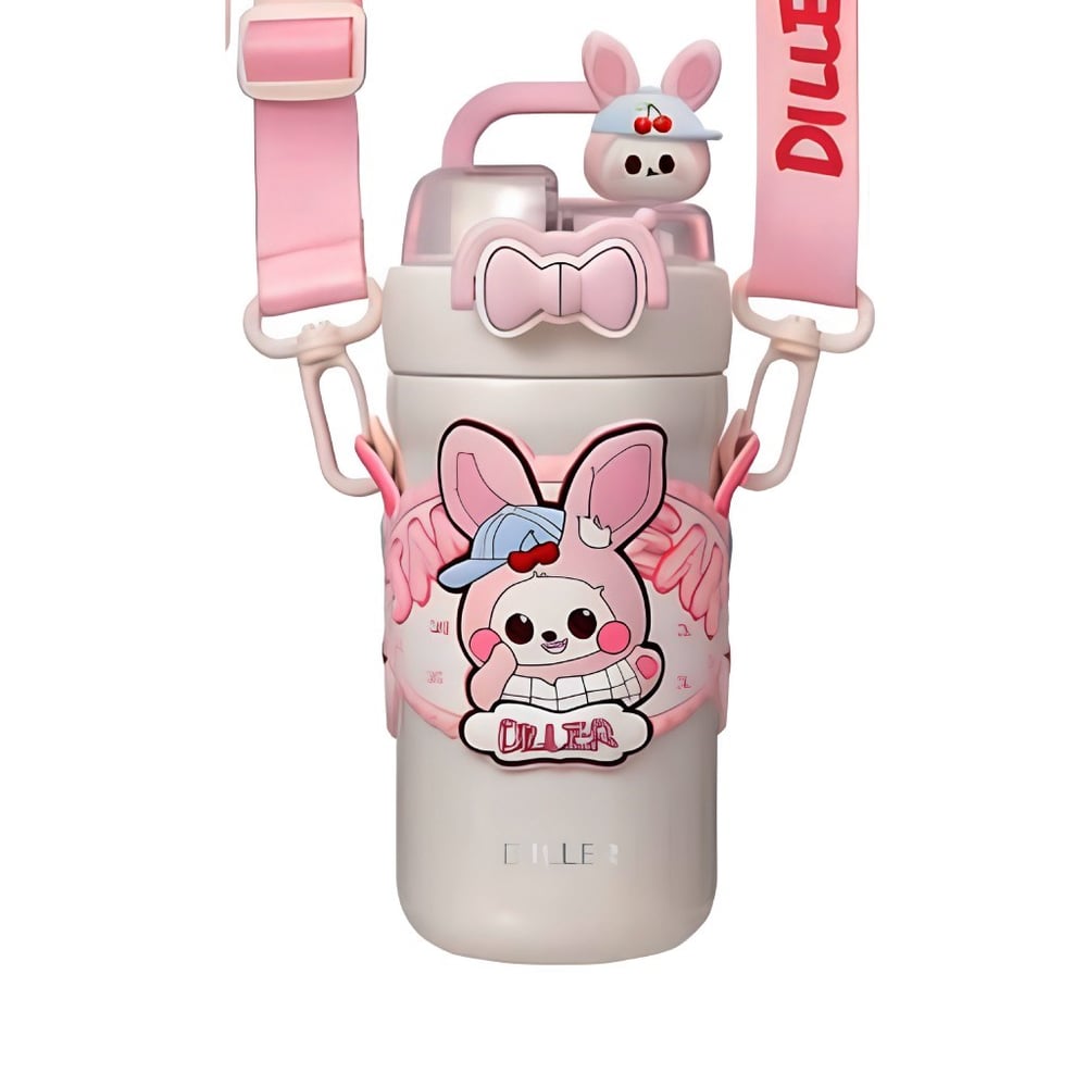 PEMBE TAVŞAN PASLANMAZ ÇELİK DESENLİ TERMOS 490 ML