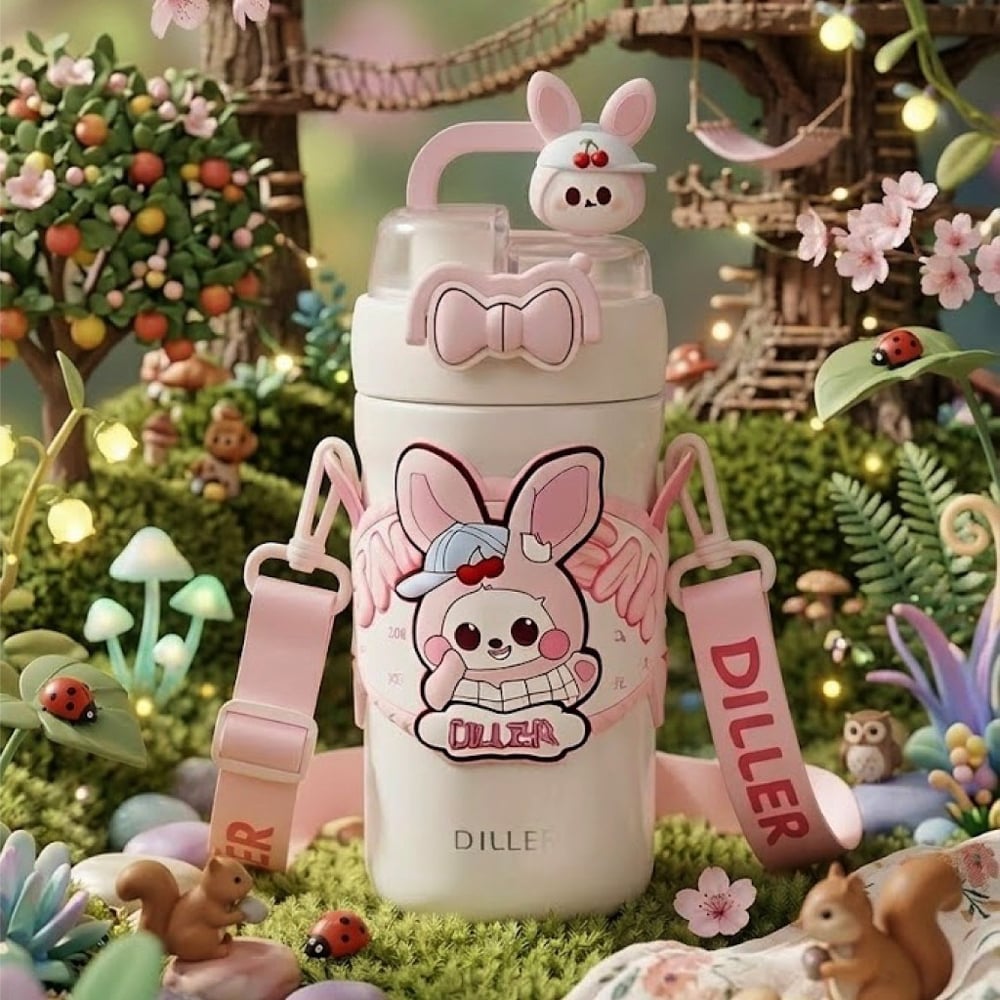 PEMBE TAVŞAN PASLANMAZ ÇELİK DESENLİ TERMOS 490 ML