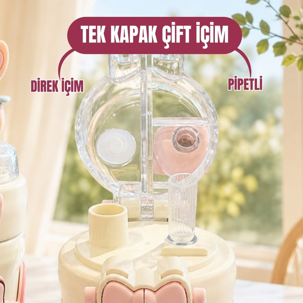 PEMBE TAVŞAN PASLANMAZ ÇELİK DESENLİ TERMOS 490 ML