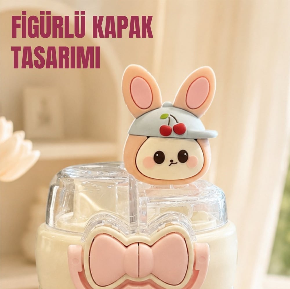 PEMBE TAVŞAN PASLANMAZ ÇELİK DESENLİ TERMOS 490 ML