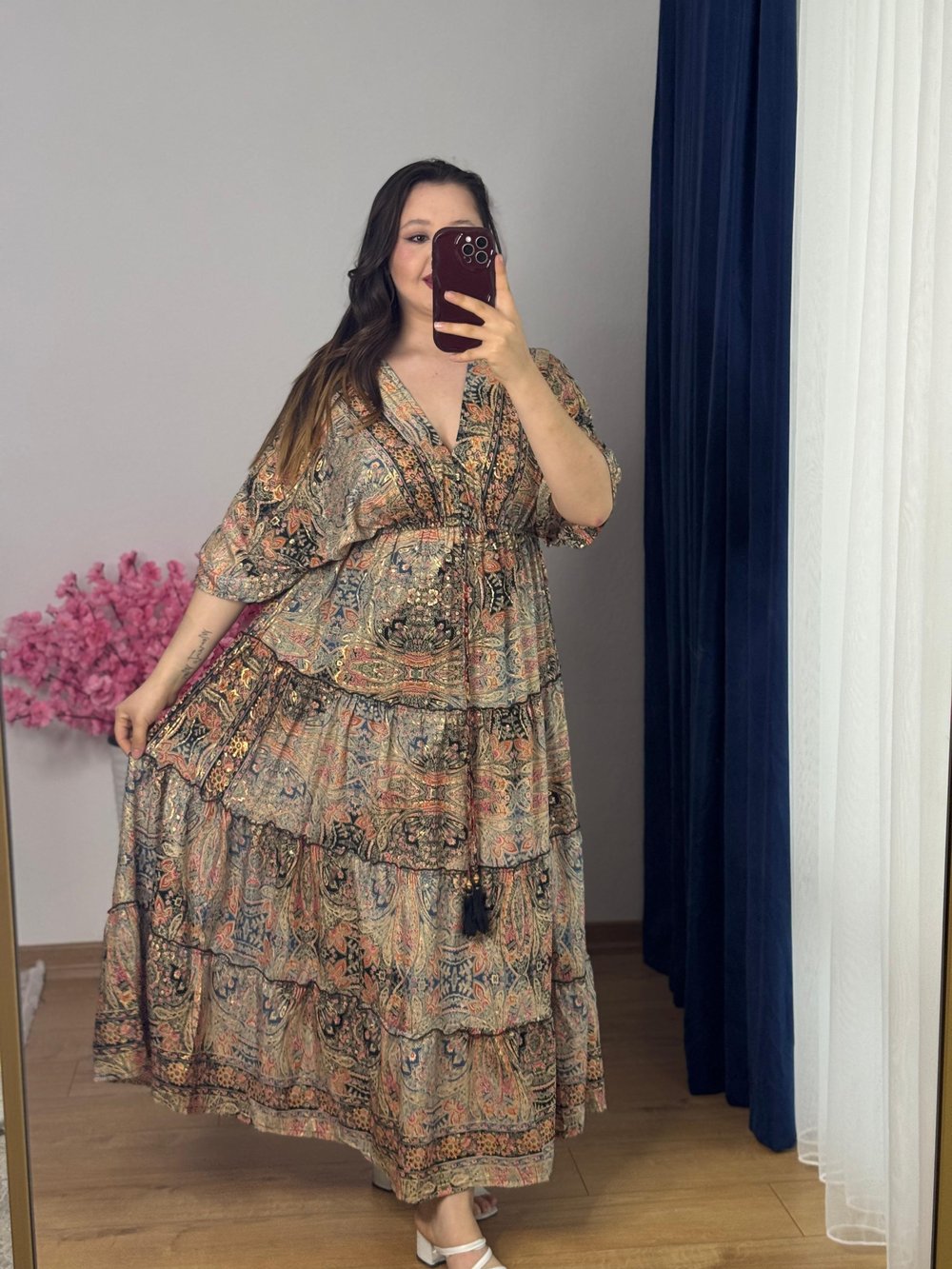 ipek kumaş kaftan elbise-1008