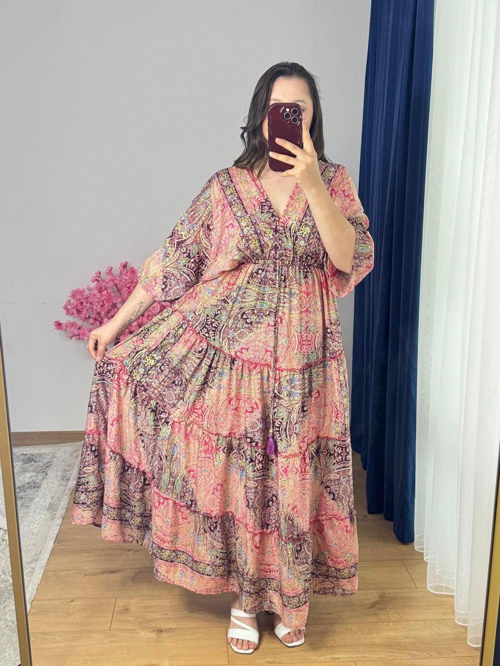 ipek kumaş kaftan elbise-1009