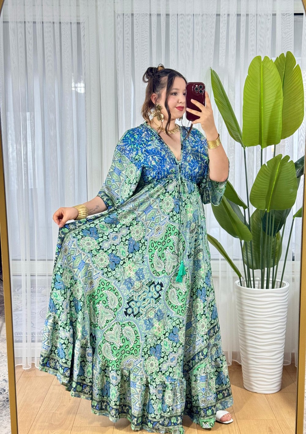 İpek Nakışlı Kaftan Elbise -32