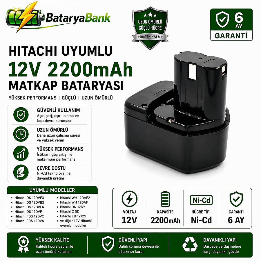 Hitachi 12V 2200mAh Muadil Batarya
