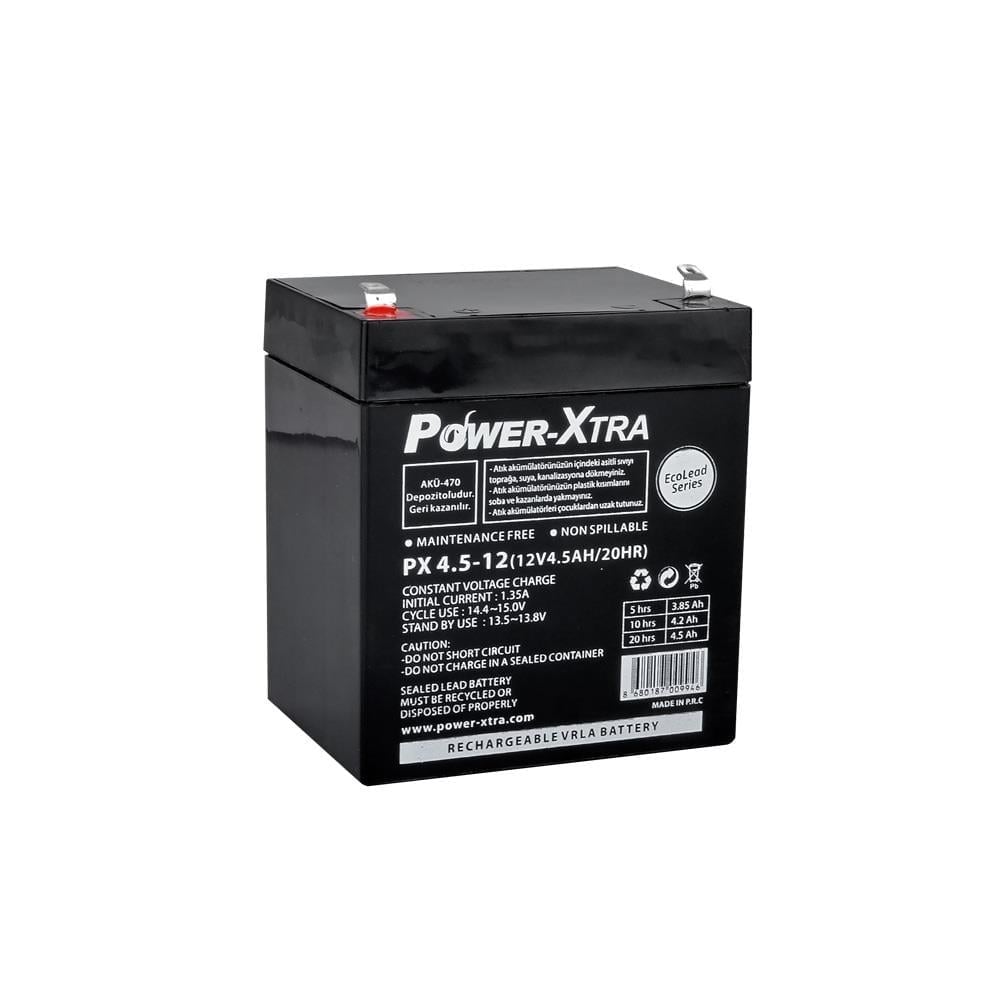 Power-Xtra 12V 4.5Ah Bakımsız Kuru Akü UPS Alarm Güvenlik Sistemi Aküsü