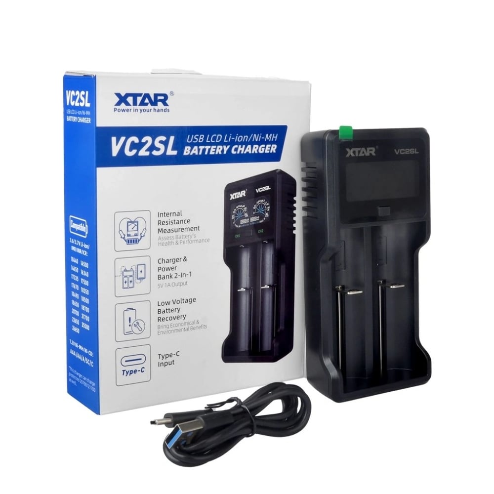 XTAR VC2SL Pil Şarj Aleti – Akıllı LCD Ekranlı Li-ion & Ni-MH Şarj Cihazı