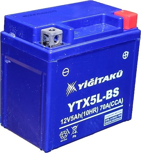 Yiğit Akü YTX5L-BS (MF) 12V 5Ah MT Serisi Yatık Motosiklet Aküsü | Bakımsız AGM Akü