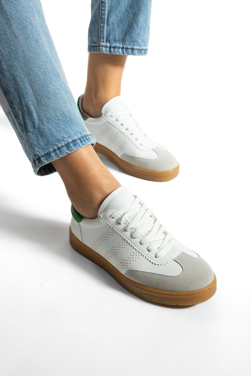 Beyaz-Yeşil Kadın Logo Detaylı Spor Ayakkabı Kadın Sneakers