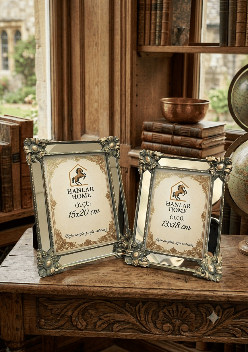Aynalı Barok Tarzı Eskitme Klasik Fotoğraf Çerçevesi Seti (13x18 - 15x20) | Hanlar Home