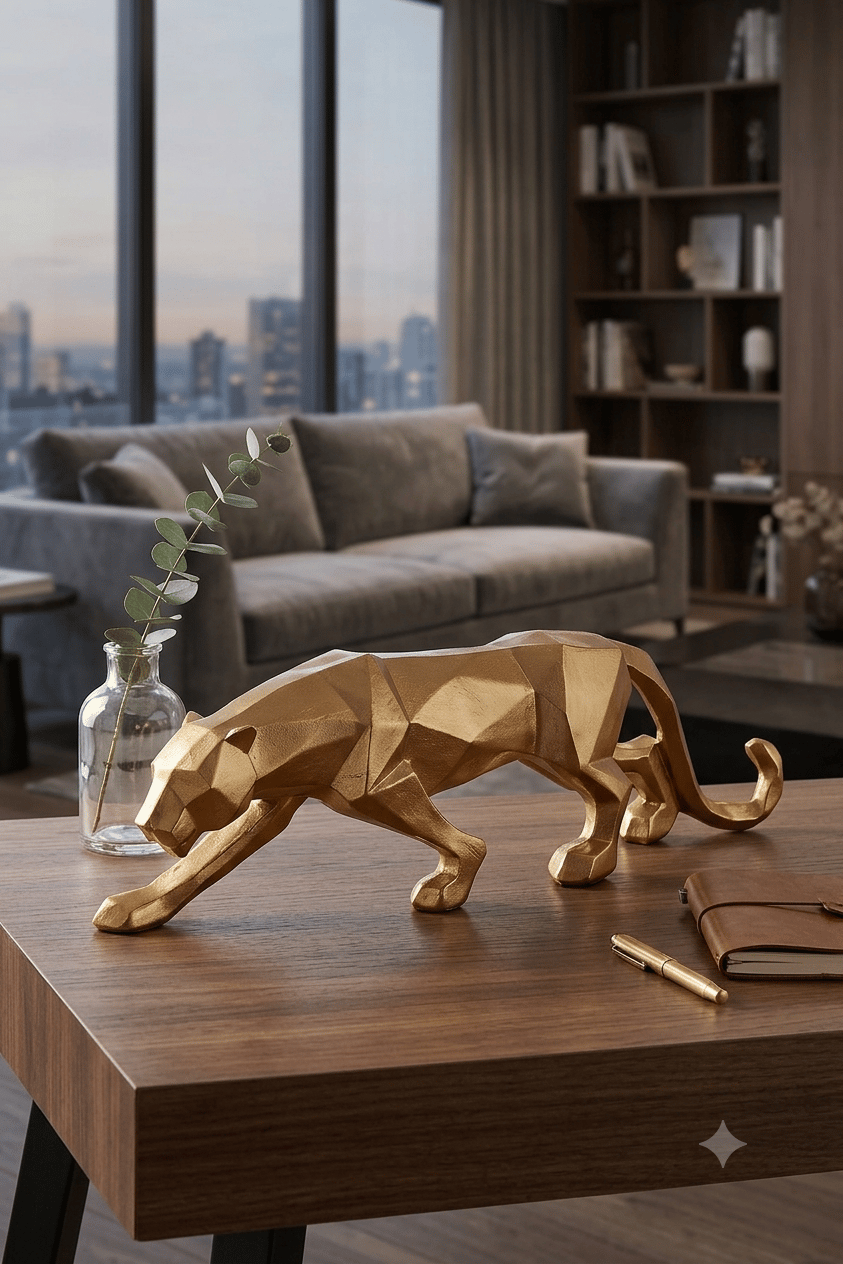 Geometrik Altın Jaguar Figürlü Dekoratif Biblo | Hanlar Home