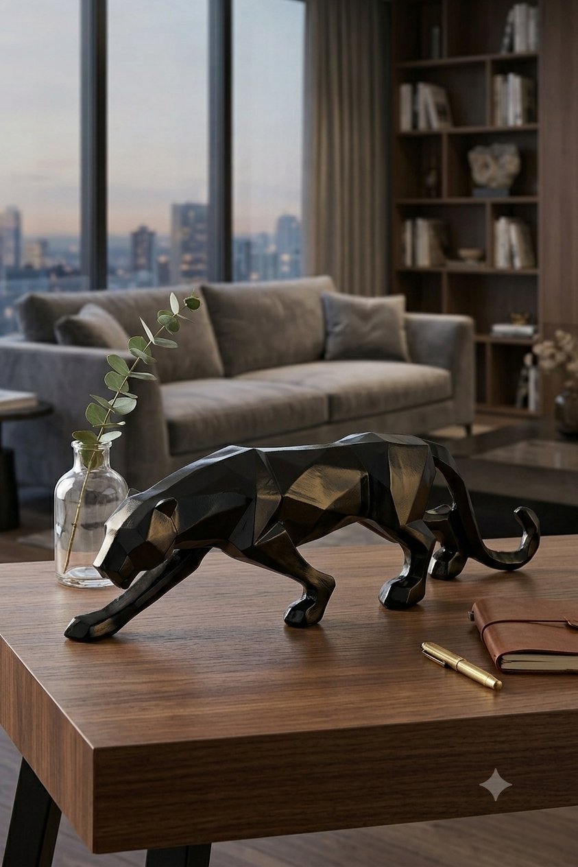 Geometrik Siyah Jaguar Figürlü Dekoratif Biblo | Hanlar Home