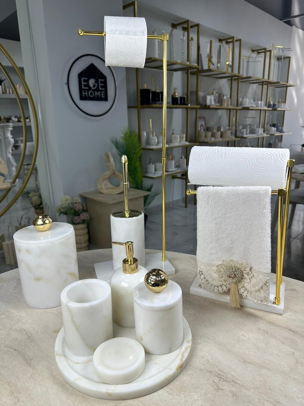BEYAZ MERMER GOLD DİSKO TOPU BANYO SETİ- 9 PARÇA- WC PEÇETELİK 