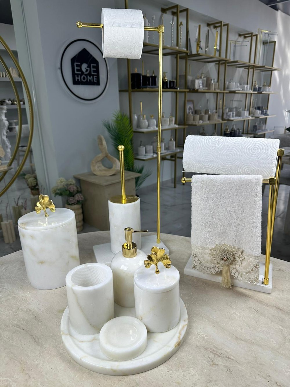 BEYAZ MERMER GOLD GİNGO BANYO SETİ- 9 PARÇA- WC PEÇETELİK 