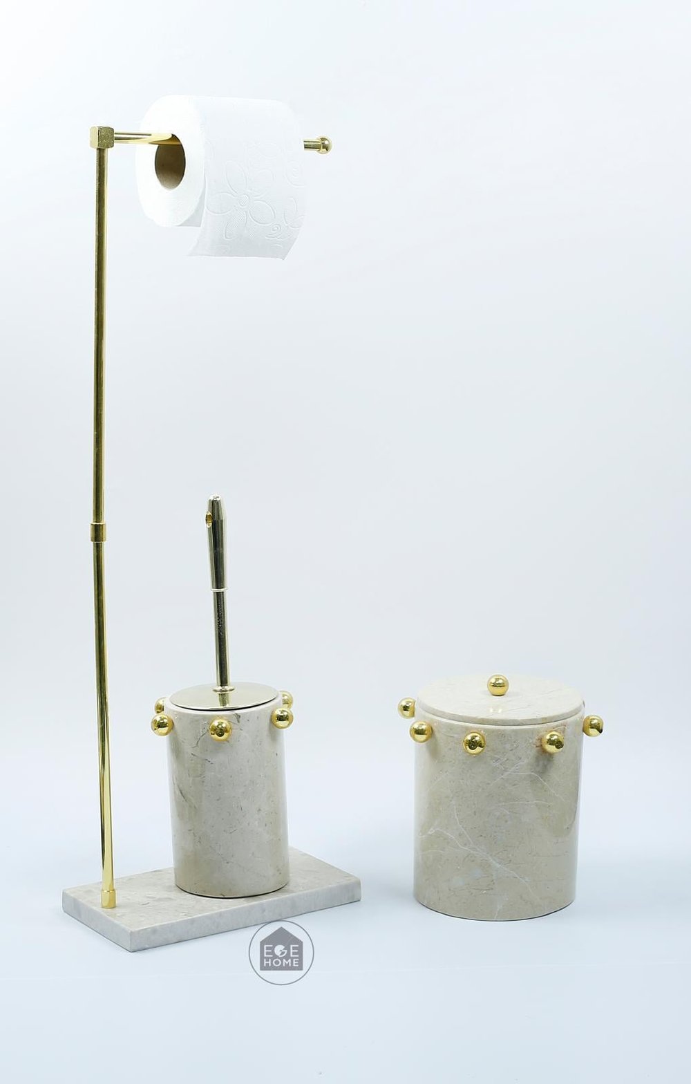 DEKORAFİT BEJ MERMER 3 PARÇA BANYO SETİ GOLD BOL TOPLU 