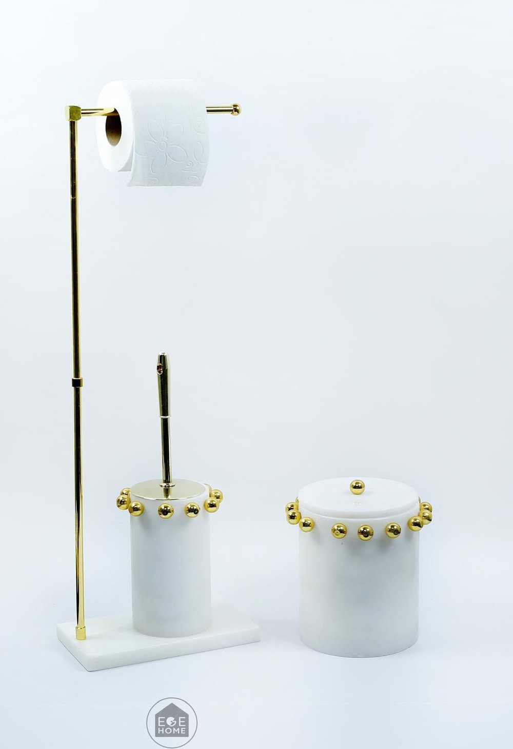 DEKORAFİT BEYAZ MERMER 3 PARÇA BANYO SETİ GOLD BOL TOPLU 