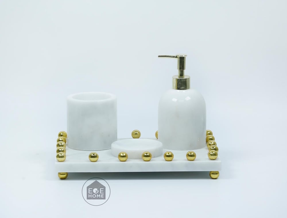 DEKORAFİT BEYAZ MERMER 4 PARÇA BANYO SETİ GOLD BOL TOPLU 