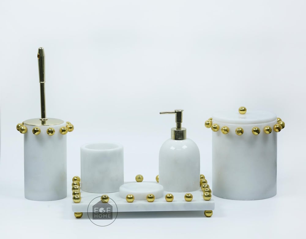 DEKORAFİT BEYAZ MERMER 6 PARÇA BANYO SETİ GOLD BOL TOPLU 