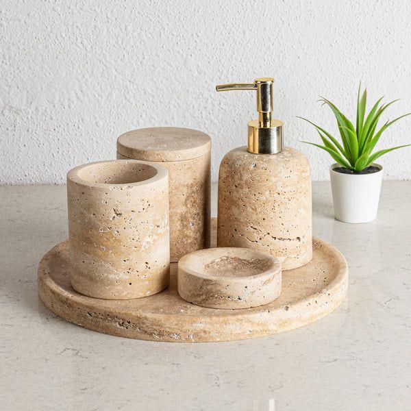 DEKORAFİT TRAVERTEN MERMER 5 PARÇA BANYO SETİ 