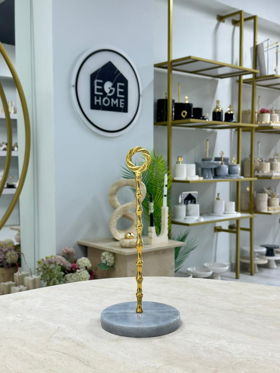 DEKORATİF GRİ MERMER RULO HAVLULUK GOLD HALKA