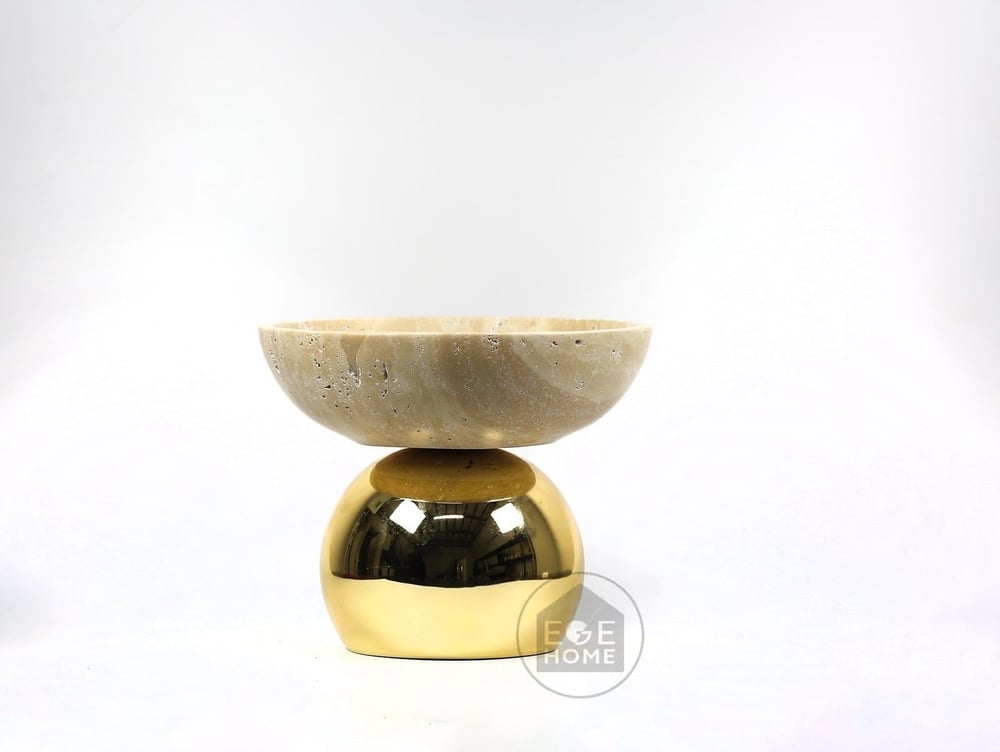 DEKORATİF TRAVERTEN DOĞAL MERMER GOLD BÜYÜK TOP AYAKLI KASE