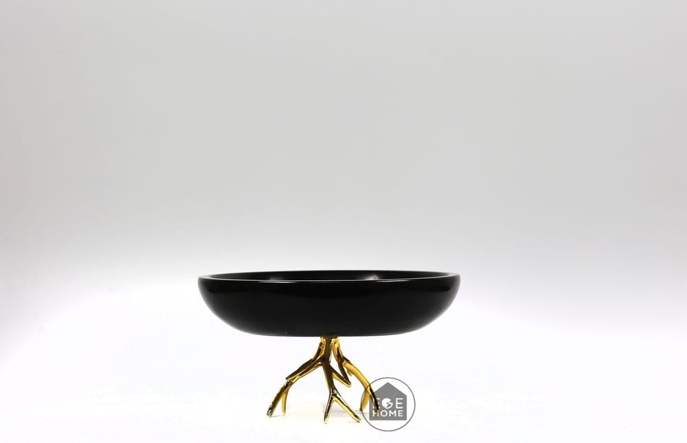 MODERN DEKORATİF SİYAH GOLD STANDTLI KASE 