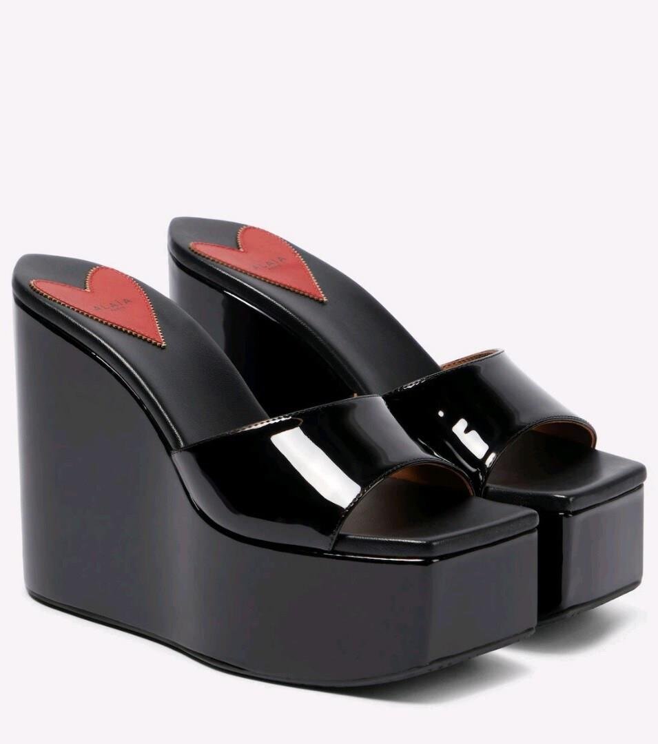 Alaïa Patent leather platform wedge mules