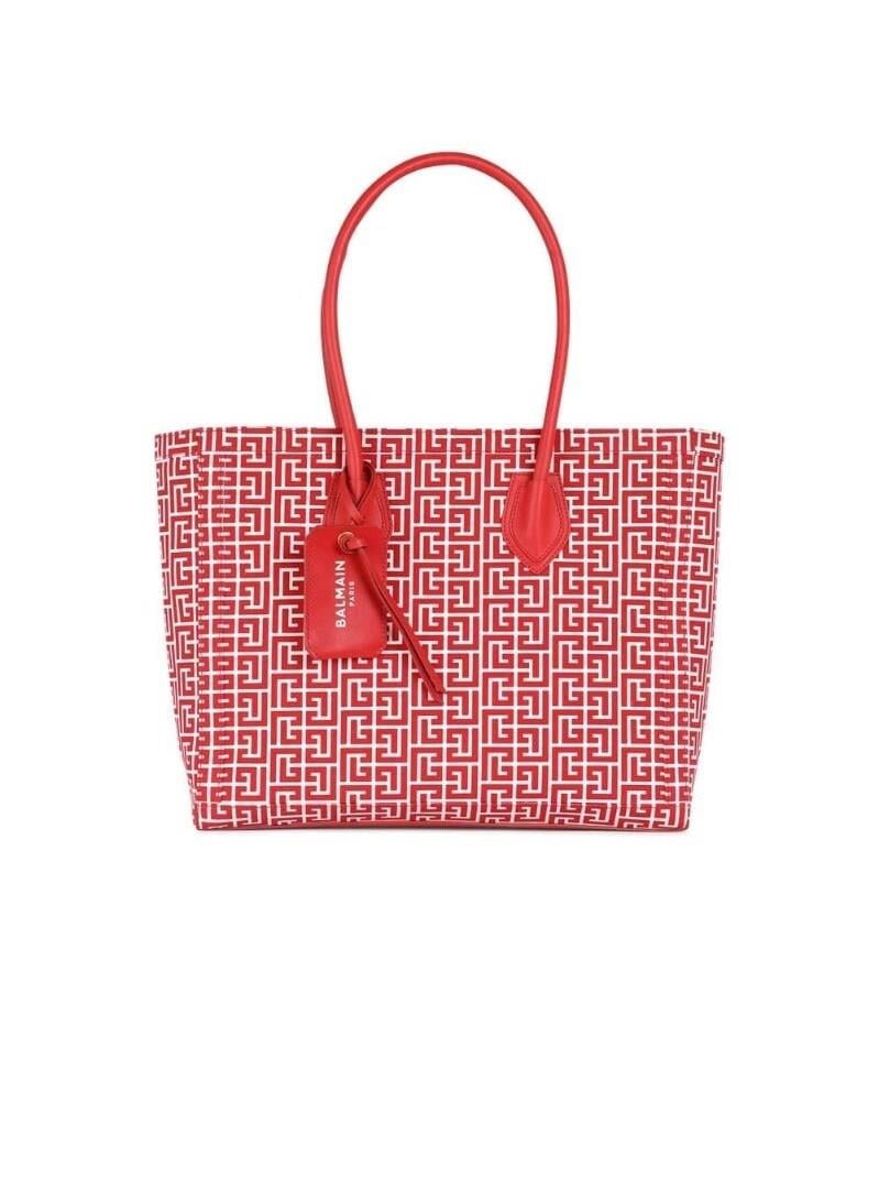 Balmain Monogram Kanvas B-army 42 Tote Kırmızı