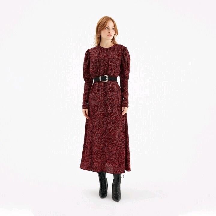 Lora istanbul - Mia Red Leopard Midi Elbise