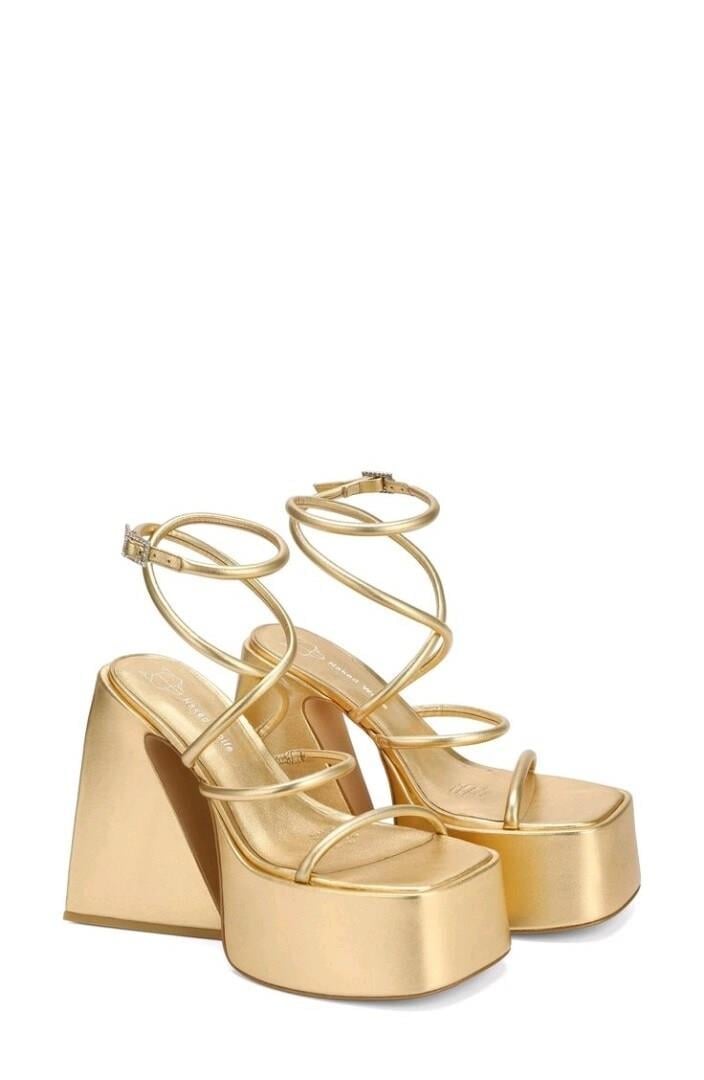 NAKED WOLFE Angel Gold Ankle Wrap Platform Sandalet