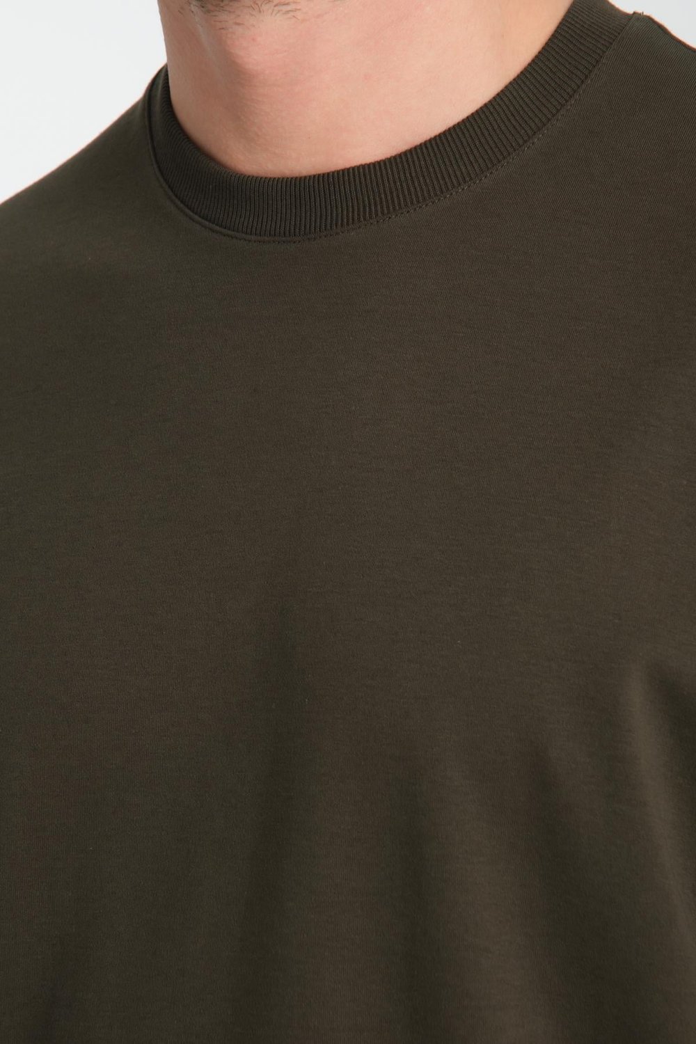 2857 Massimo Erkek Haki %100 Supima Pamuk Esnek Kumaş Regular Fit Bisiklet Yaka Tişört